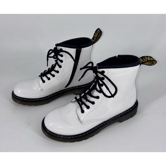 Dr Martens Doc 1460Y Youth Patent Leather Lace Up Boots White US Big Girl 5 MINT - Picture 1 of 12